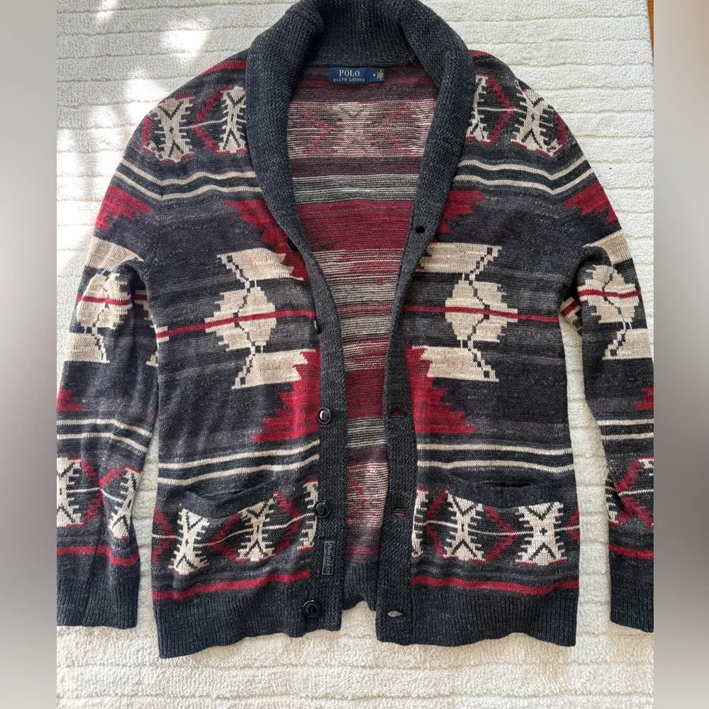 Ralph Lauren Red and Cream Aztec Cardigan Size M - Picture 4 of 14